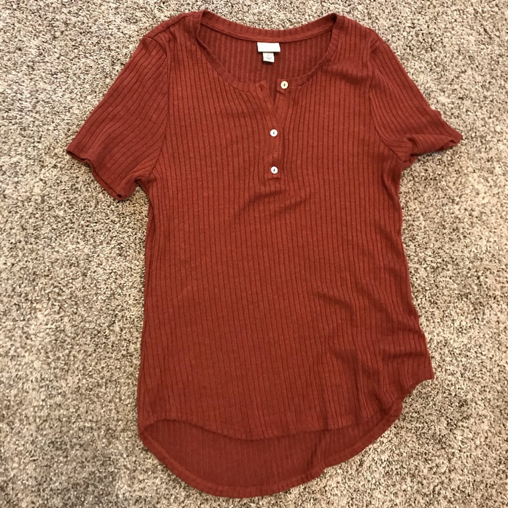 A New Day Curved Hem Ribbed Henley T-Shirt